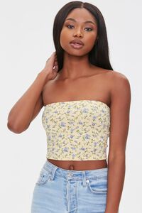YELLOW/PERIWINKLE Floral Print Tube Top, image 1