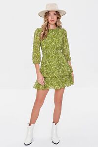 OLIVE/CREAM Speckled Print Chiffon Mini Dress, image 4