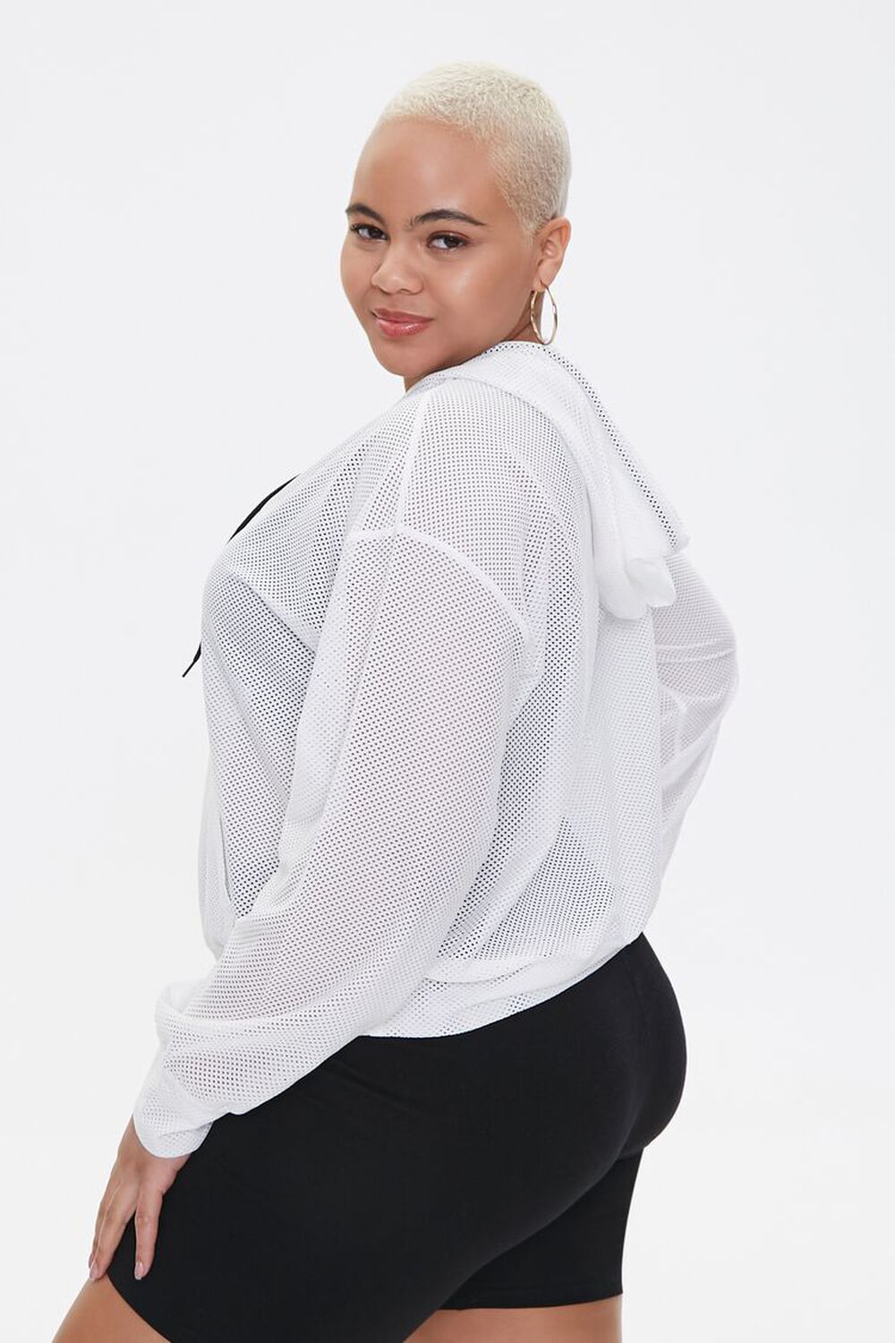 WHITE Plus Size Active Mesh Hoodie, image 2