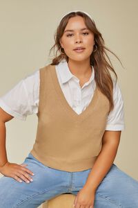 PINE BARK Plus Size Ribbed-Trim Sweater Vest, image 1
