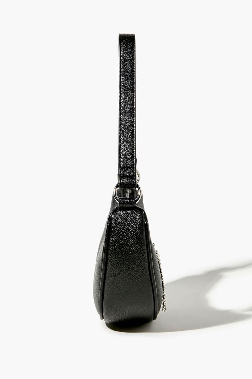 BLACK Faux Leather Baguette Shoulder Bag, image 3