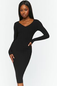 BLACK Sweater-Knit V-Neck Midi Dress, image 4