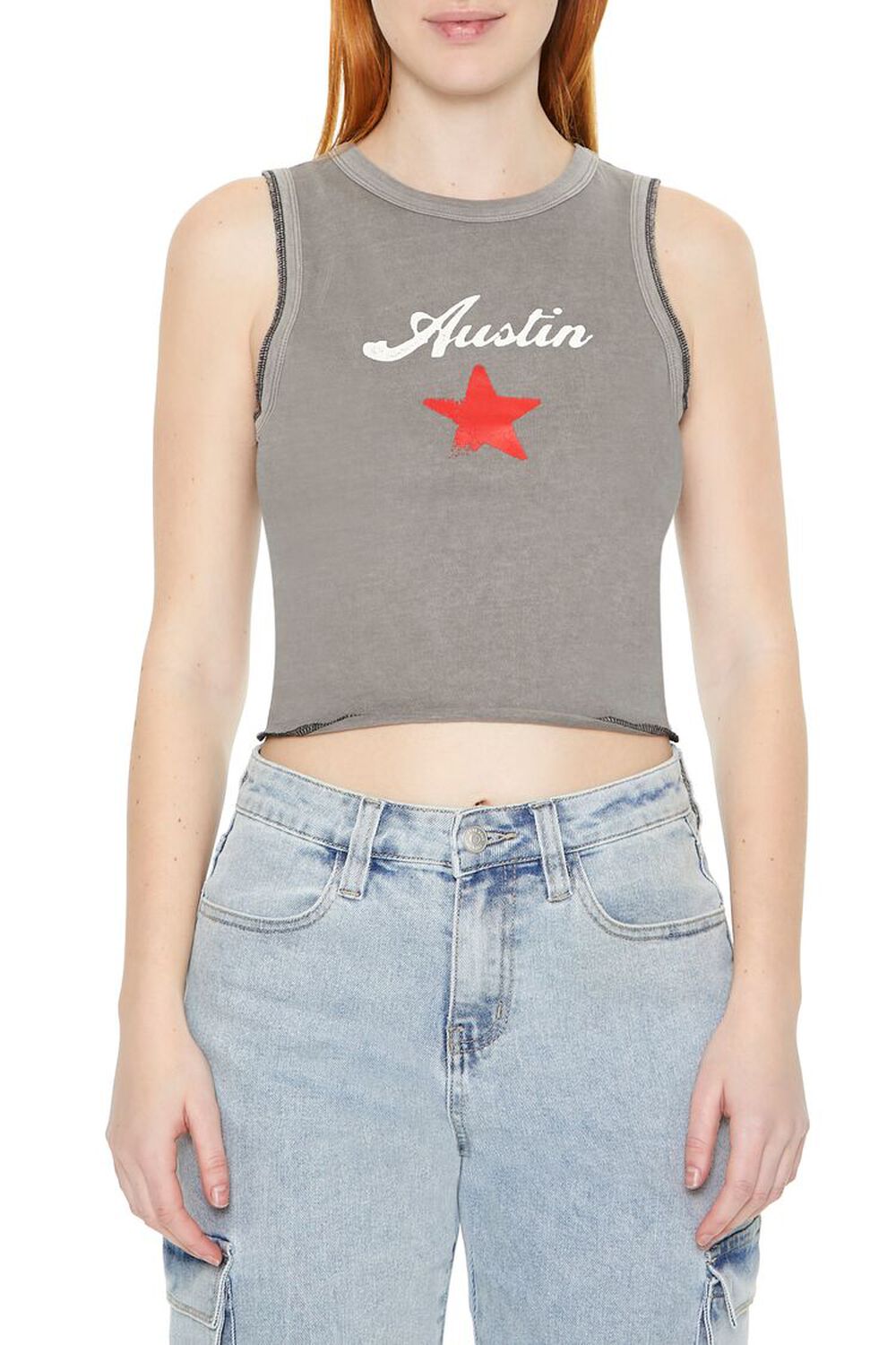 CHARCOAL/MULTI Cropped Austin Graphic Tank Top, image 1