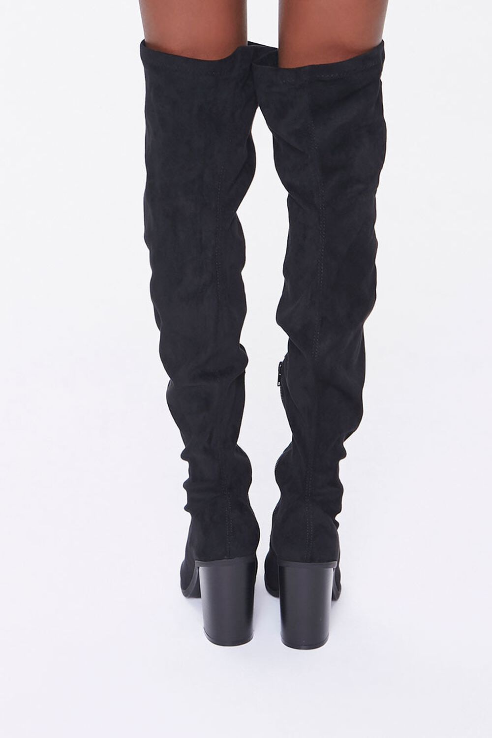 BLACK Faux Suede Block Heel Boots, image 3