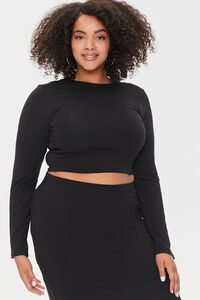 BLACK Plus Size Crop Top & Pencil Skirt Set, image 5