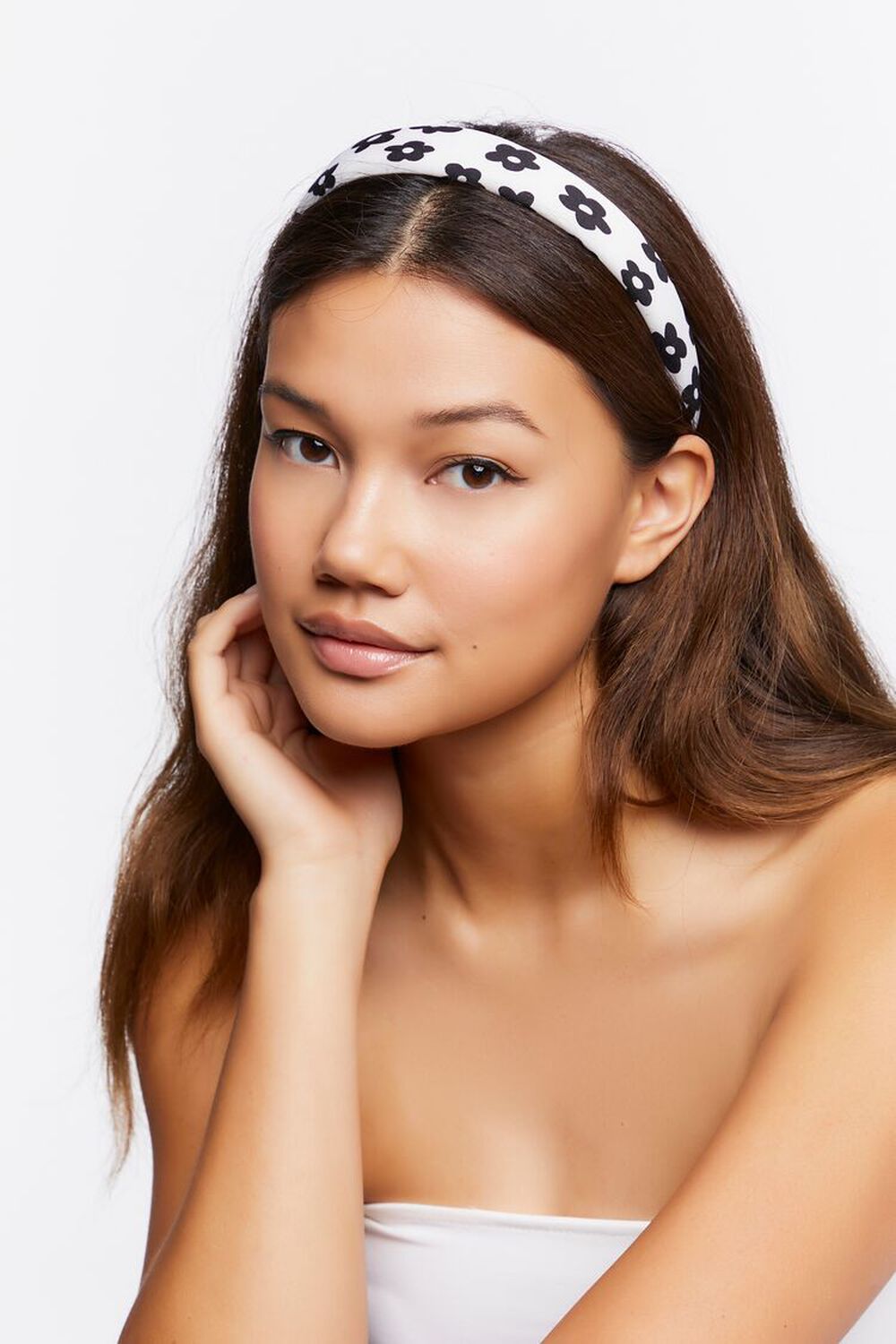 WHITE/BLACK Floral Print Headband, image 1