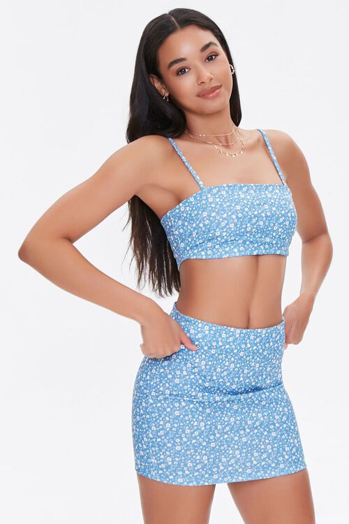 BLUE/WHITE Daisy Print Cropped Cami & Mini Skirt Set, image 4