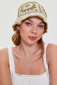 CREAM/OLIVE Floral Crochet Bucket Hat, image 3