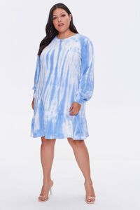 WHITE/BLUE Plus Size Tie-Dye Sweatshirt Dress, image 4