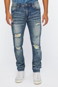 MEDIUM DENIM Distressed Stone Wash Slim-Fit Jeans, image 2