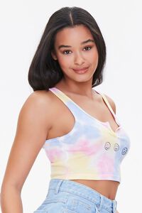 WHITE/MULTI Tie-Dye Face Graphic Crop Top, image 2