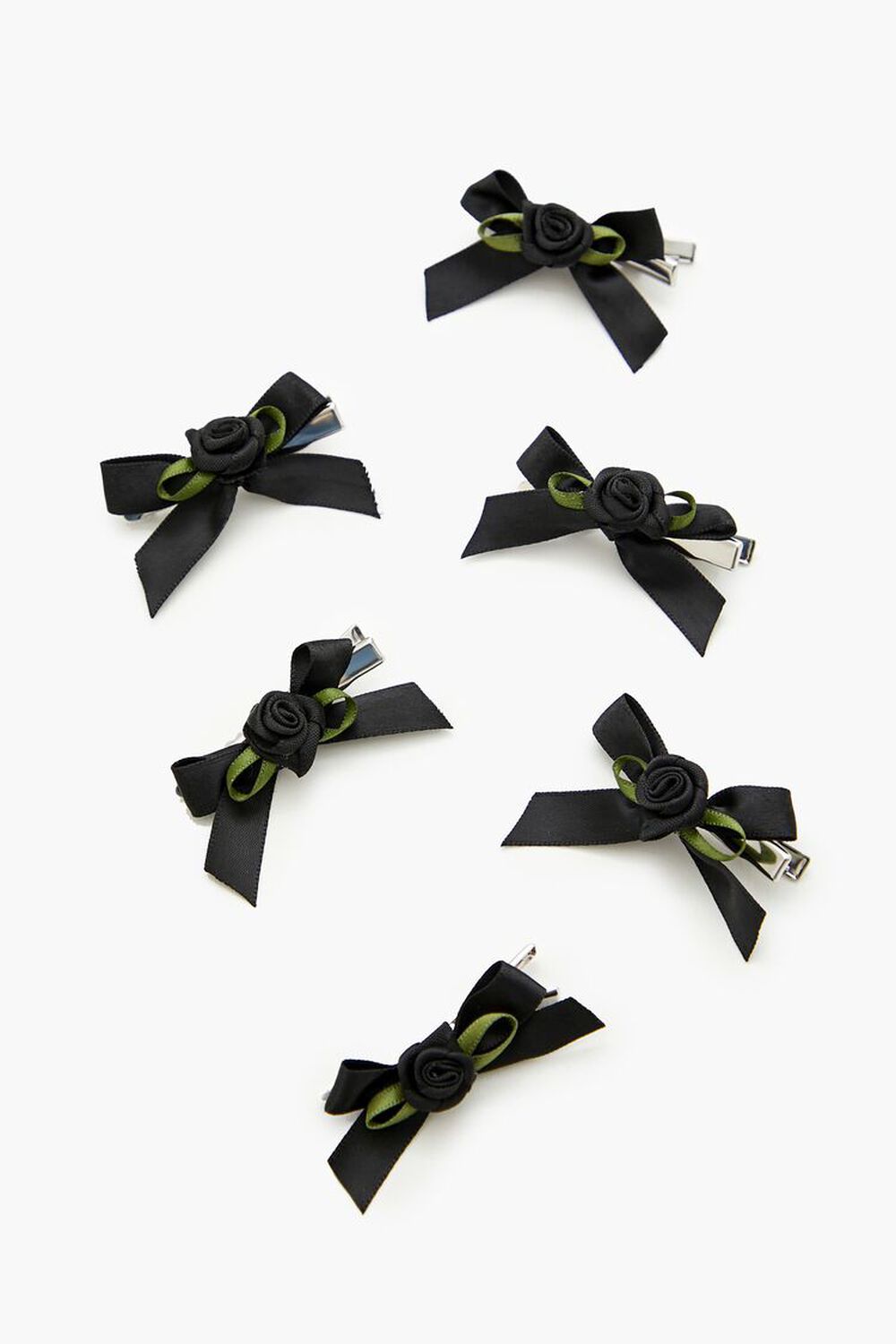 BLACK Rosette Bow Hair Clip Set - 6 pack, image 1