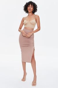 TAUPE Ruched Drawstring Bodycon Midi Skirt, image 5