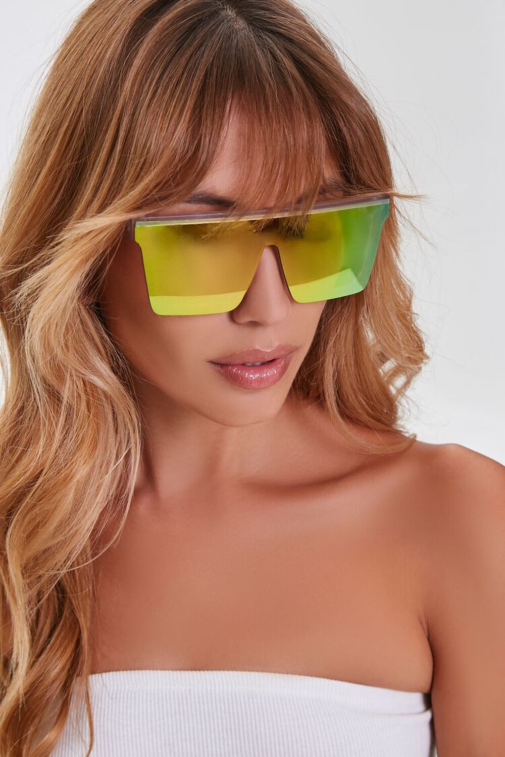 BLACK/GREEN Mirrored Shield Sunglasses, image 1