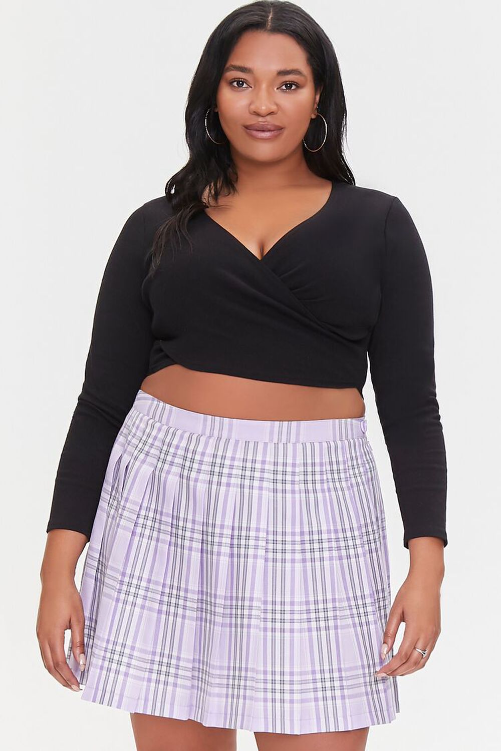 LAVENDER/MULTI Plus Size Pleated Plaid Mini Skirt, image 1