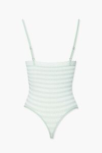 SAGE/WHITE Striped Lace-Trim Bodysuit, image 3