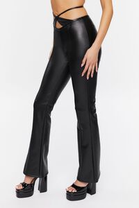 BLACK Faux Leather Crisscross Cutout Pants, image 3