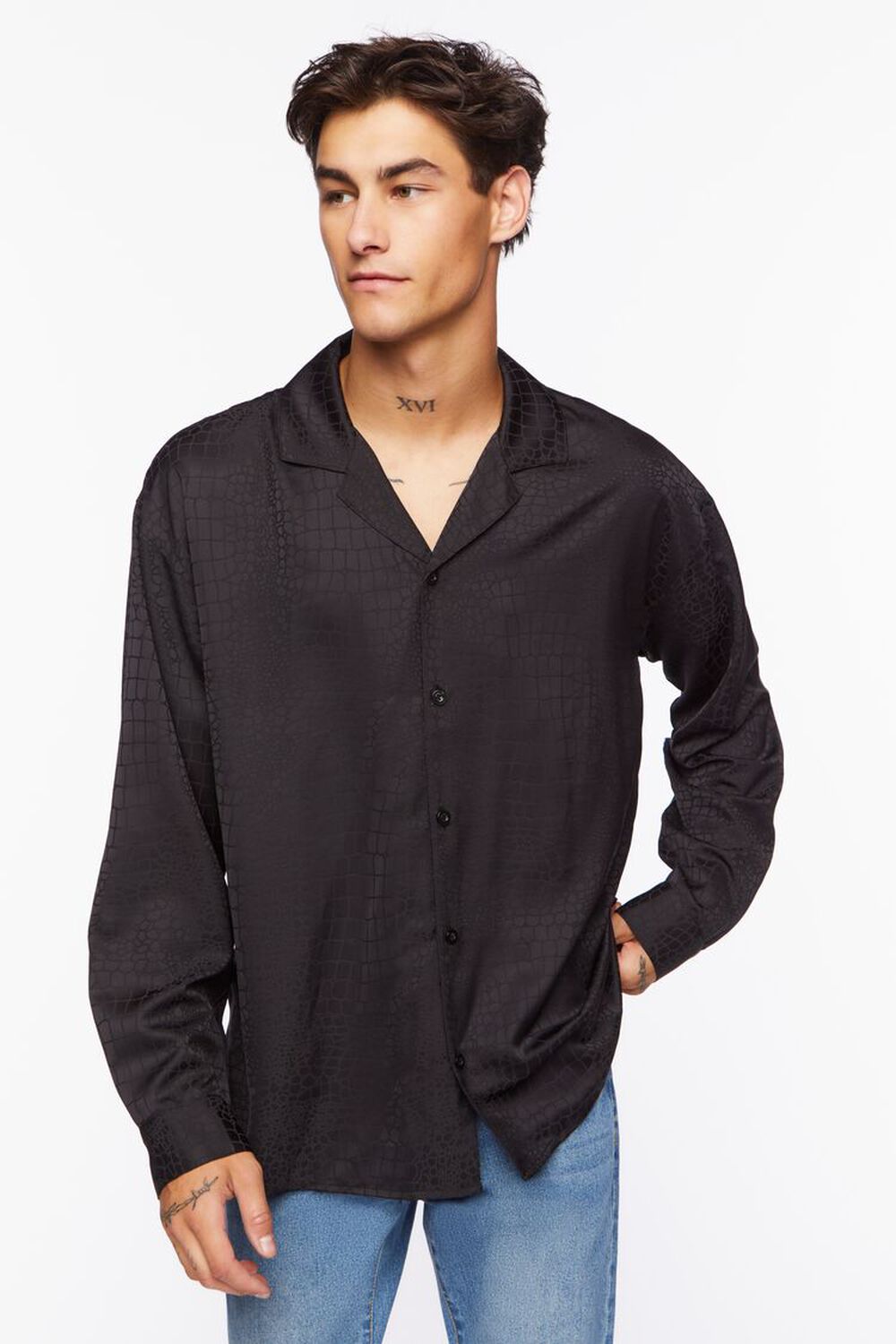 BLACK Croc Print Long-Sleeve Shirt, image 1