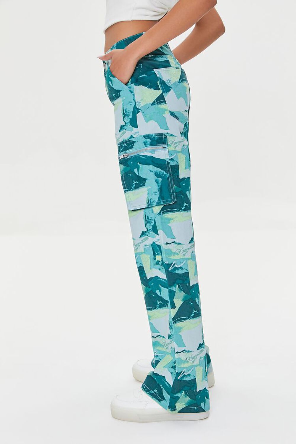 PEACOCK/MULTI Abstract Print Cargo Pants, image 3