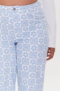 BLUE/WHITE Plus Size Checkered Happy Face Jeans, image 5