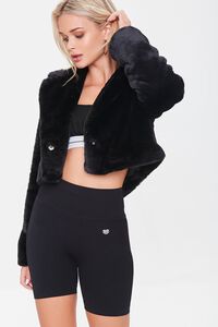 BLACK Cropped Faux Fur Coat, image 1