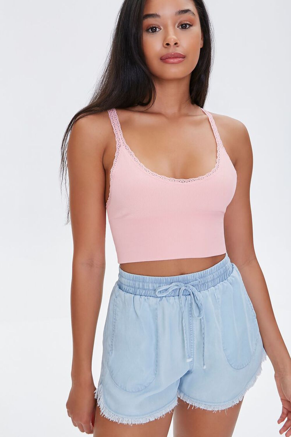 LIGHT PINK Lace-Trim Cropped Cami, image 1