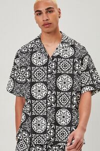 BLACK/MULTI Ornate Print Linen-Blend Shirt, image 6