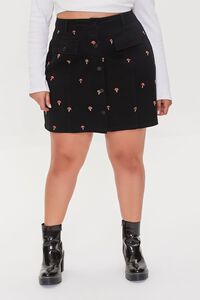 BLACK/RED Plus Size Mushroom Print Mini Skirt, image 2