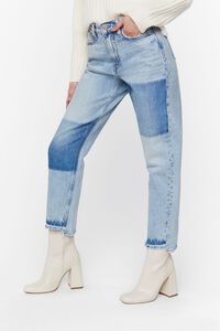 MEDIUM DENIM High-Rise Colorblock Straight Jeans, image 2