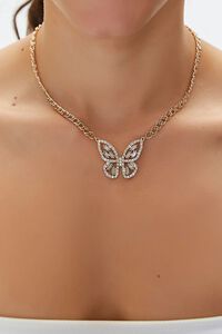 CLEAR/GOLD Faux Gem Butterfly Pendant Necklace, image 1