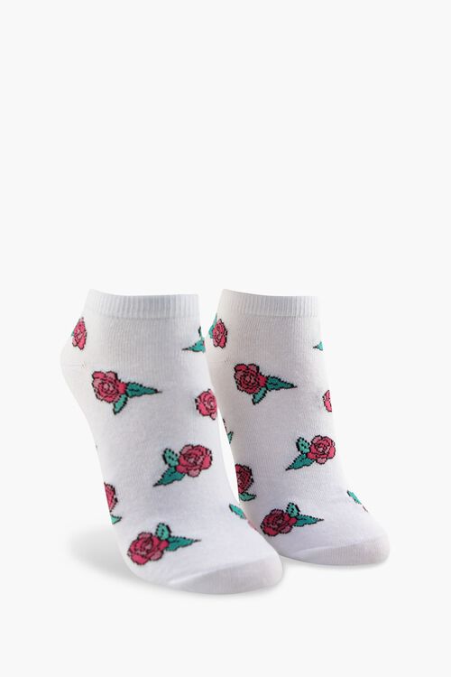 WHITE/MULTI Rose Print Ankle Socks, image 1