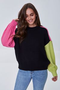 BLACK/MULTI Colorblock Drop-Shoulder Sweater, image 1