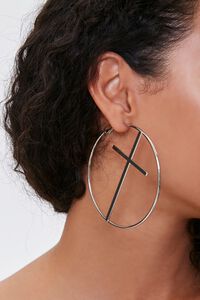 SILVER Cross Pendant Hoop Earrings, image 1