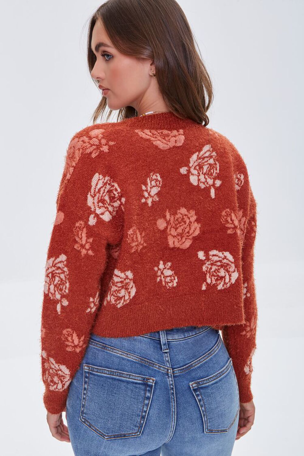 RUST/MULTI Rose Fuzzy Cardigan Sweater, image 3