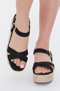 BLACK Faux Suede Espadrille Flatform Sandals, image 4