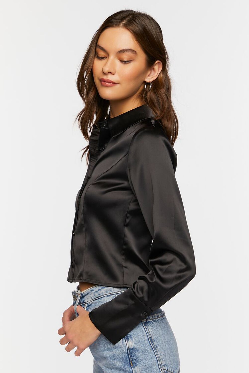 BLACK Long-Sleeve Satin Shirt, image 2