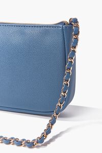 BLUE Faux Leather Zip-Up Shoulder Bag, image 4