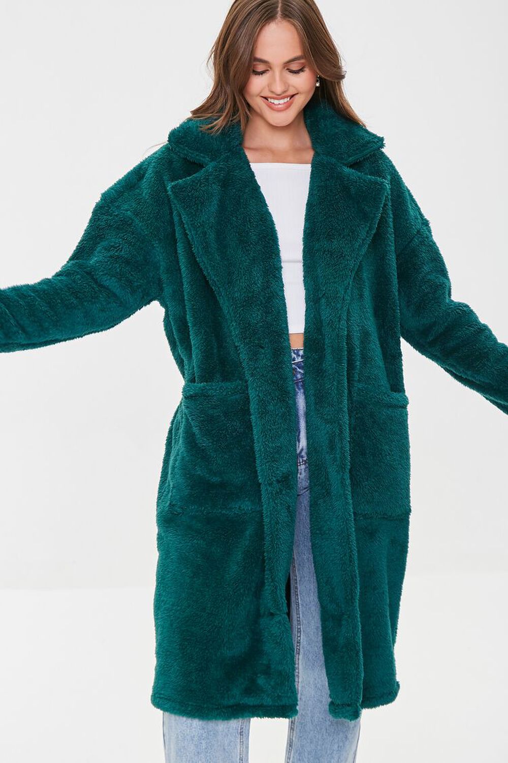 HUNTER GREEN Faux Fur Teddy Coat, image 1