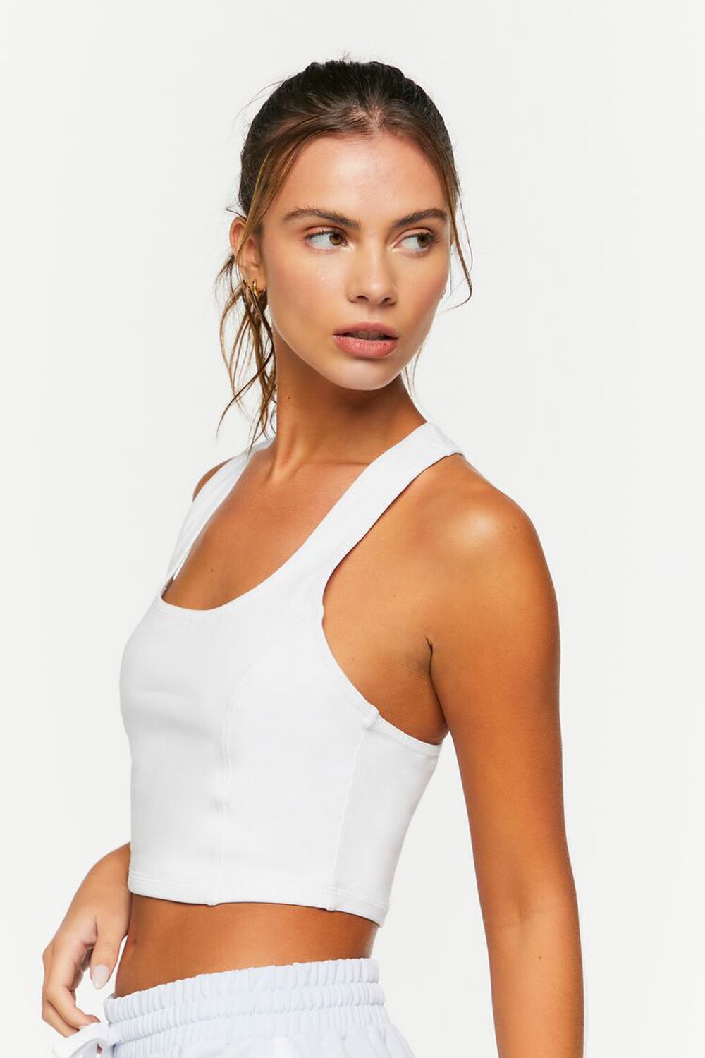 WHITE Active Cropped Racerback Tank Top, image 2