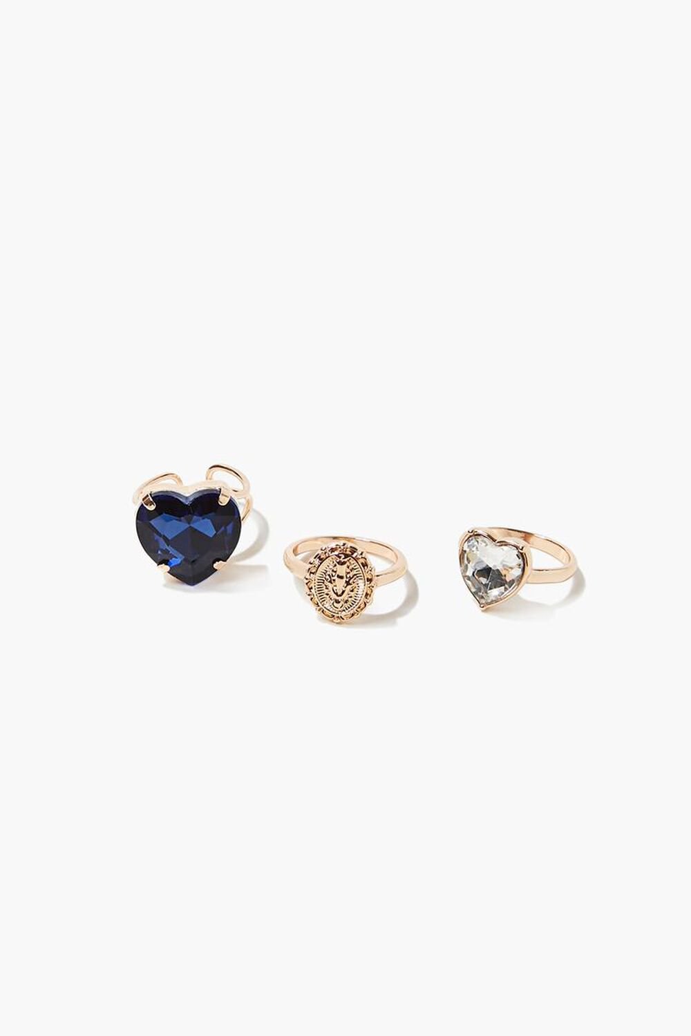 GOLD Faux Sapphire Heart Charm Ring Set, image 1