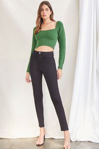 GREEN Popcorn Knit Cropped Sweater, image 4