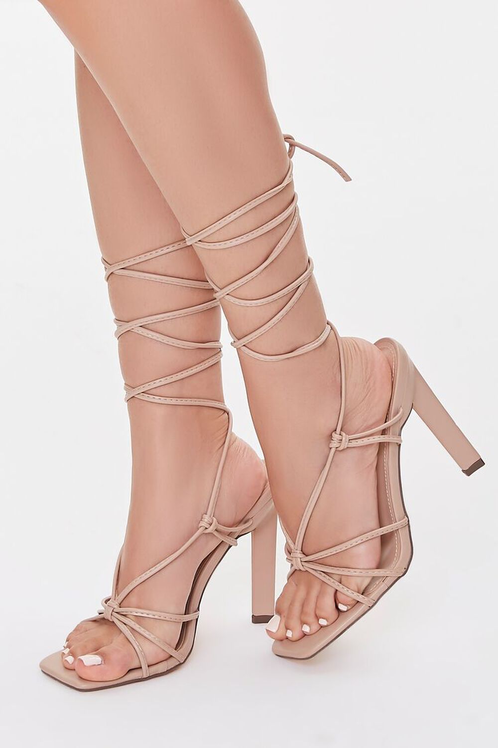 TAN Knotted Strappy Wraparound Heels, image 1