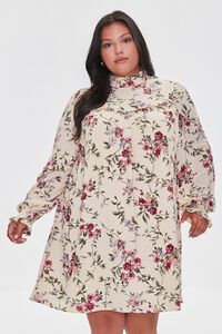 CREAM/MULTI Plus Size Recycled Floral Shift Dress, image 1