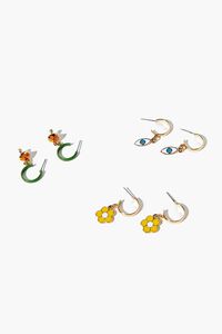 GOLD/MULTI Floral Charm Hoop Earring Set, image 1