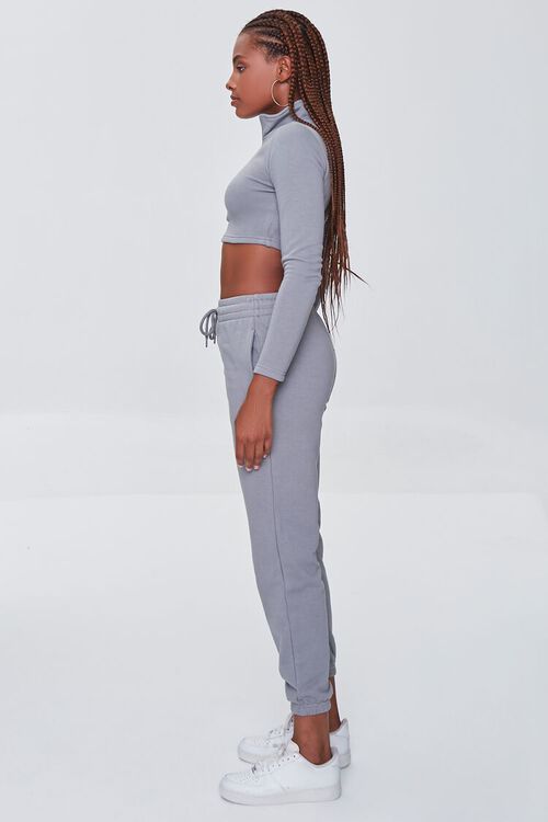 GREY French Terry Crop Top & Joggers Set, image 2