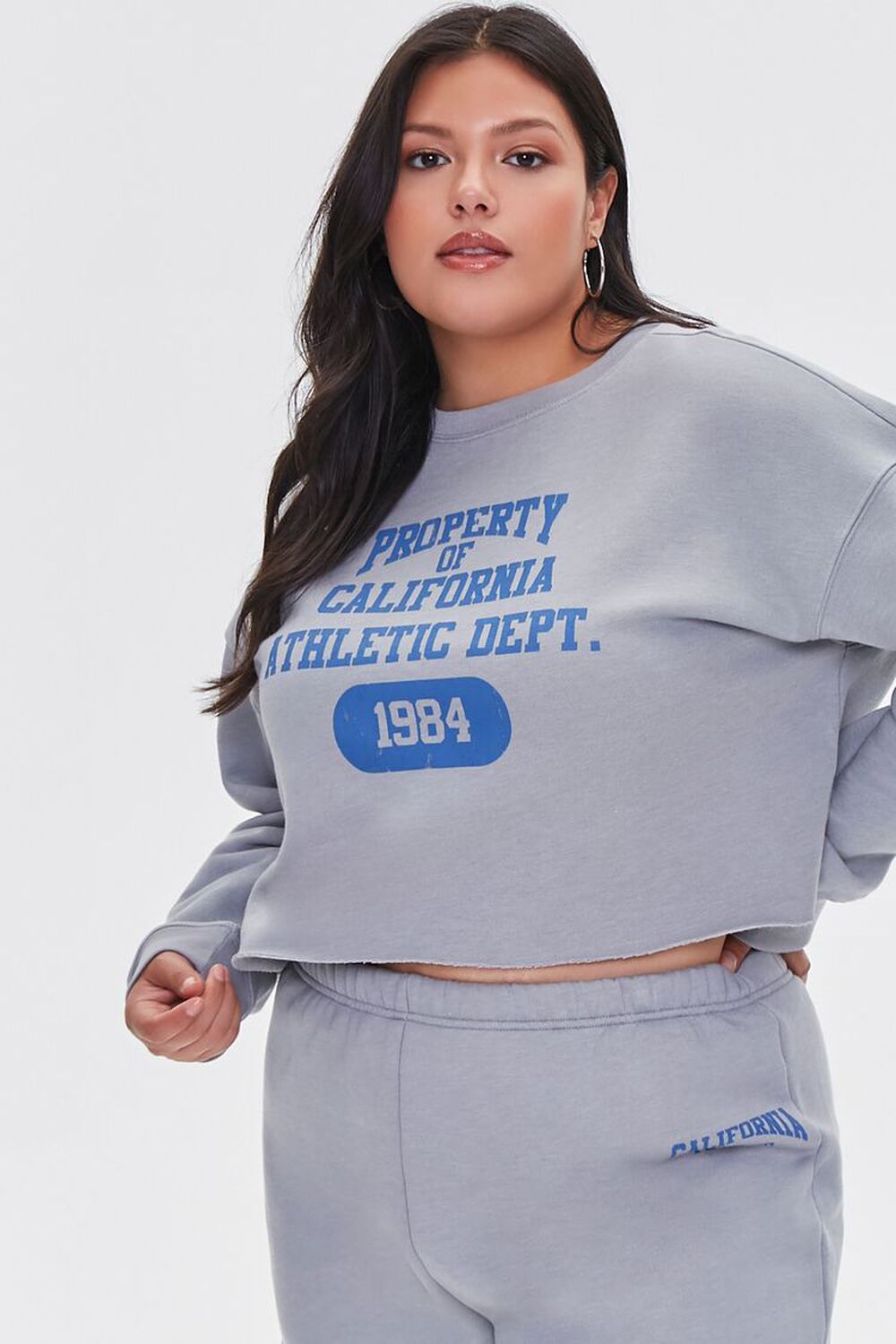 HEATHER GREY/BLUE Plus Size Property of California Pullover, image 1