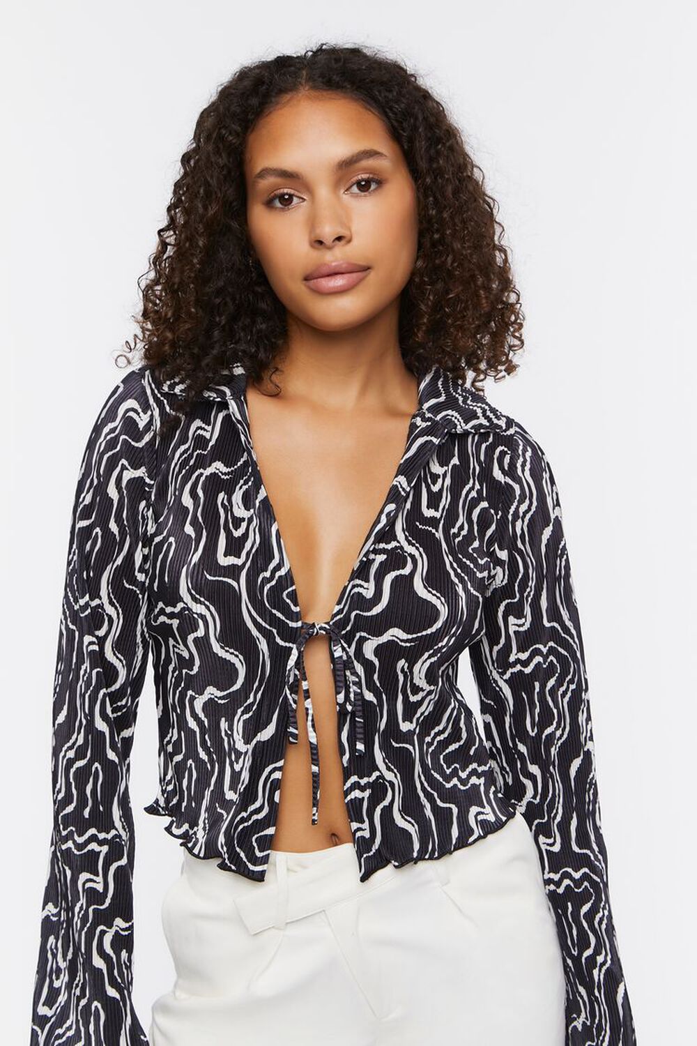 Abstract Print Tie-Front Top, image 1