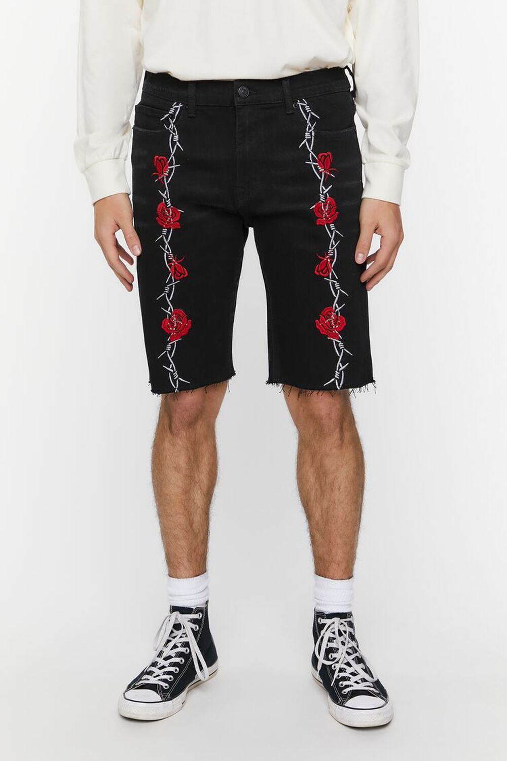 BLACK/MULTI Embroidered Wire & Roses Denim Shorts, image 2