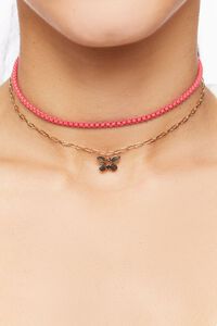 PINK/GOLD Butterfly Charm Necklace Set, image 1