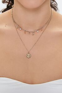 GOLD/CLEAR Sun & Moon Charm Layered Necklace, image 1